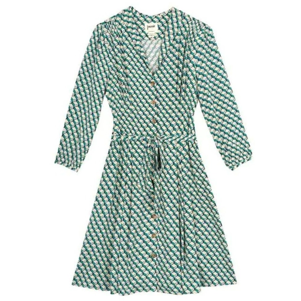 Joanie Barbara Geo Button Front Dress Green Blue Slate Geometric‎ NWT Retro 16
